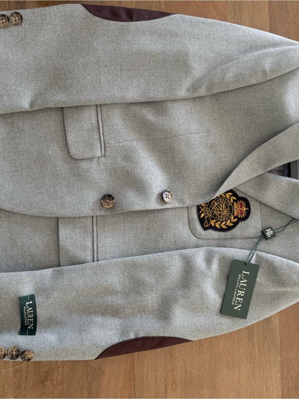 Lauren Ralph Lauren Boys Light Gray Blazer with Crest